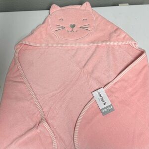 New Carter's Pink Cat Face Hooded Towel fluffy warm soft fleece